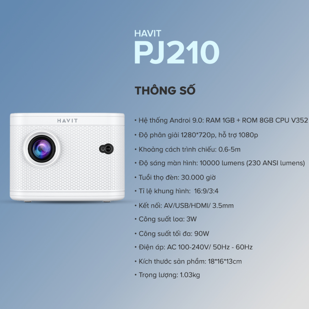 Máy Chiếu Mini HAVIT PJ210 Pro, Full HD, Android 9.0, Tự Động Điều Chỉnh Thông Minh - Chính Hãng BH 12 Tháng Dizigear