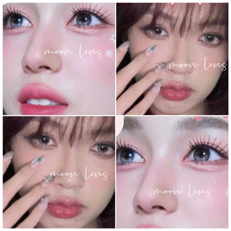 Kính áp tròng lens mắt xám tây filter không giãn 0 độ kèm khay đơn bé