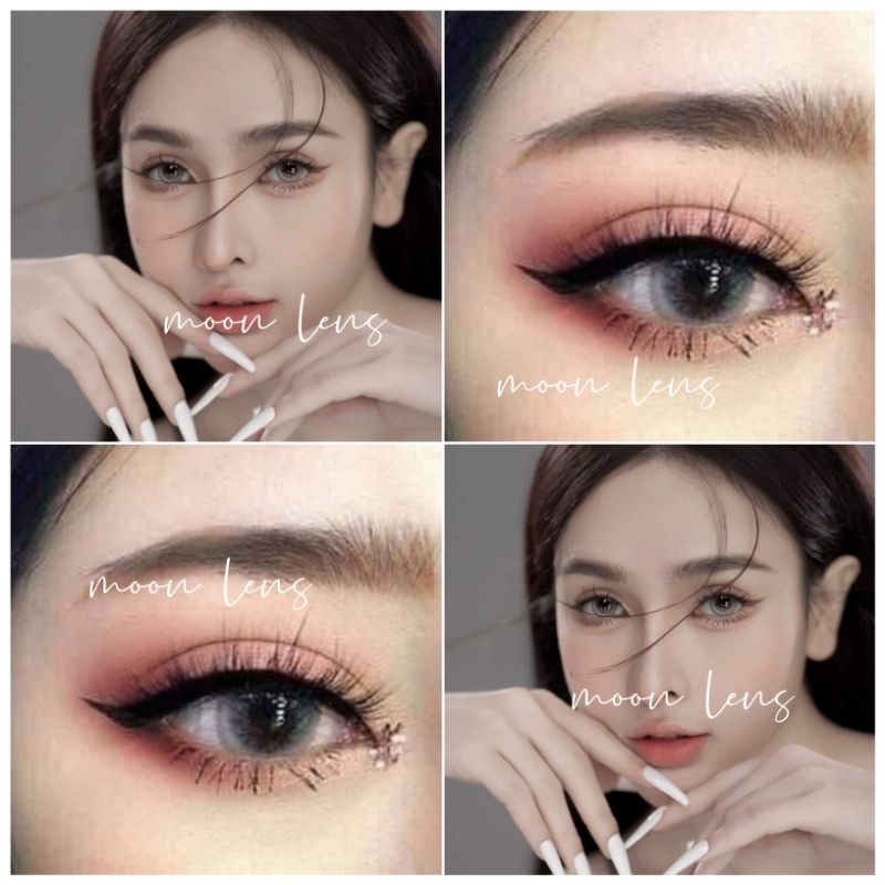 Lens kính áp tròng xám tây PON xám khói kèm khay đựng