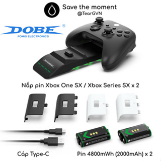 Dock sạc tay cầm phong cách phẳng và pin, nắp, cáp sạc DOBE cho Xbox One / Xbox One SX / Xbox Series SX