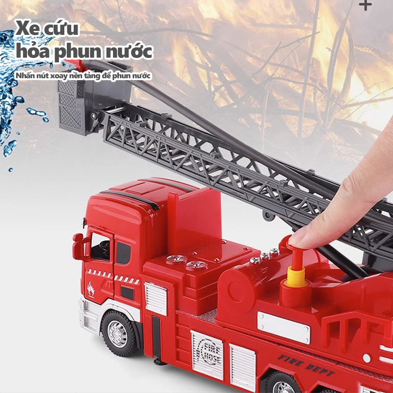 Đồ chơi cho bé mô hình xe cứu hỏa chở phun nước , thang trượt, đồ chơi trẻ em,đồ chơi cho bé trai