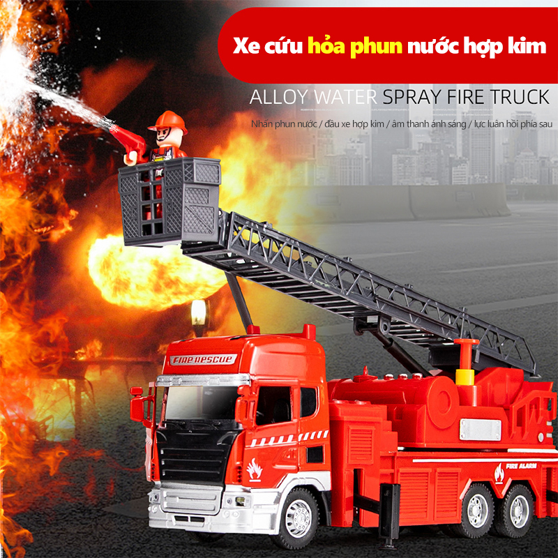 Đồ chơi cho bé mô hình xe cứu hỏa chở phun nước , thang trượt, đồ chơi trẻ em,đồ chơi cho bé trai