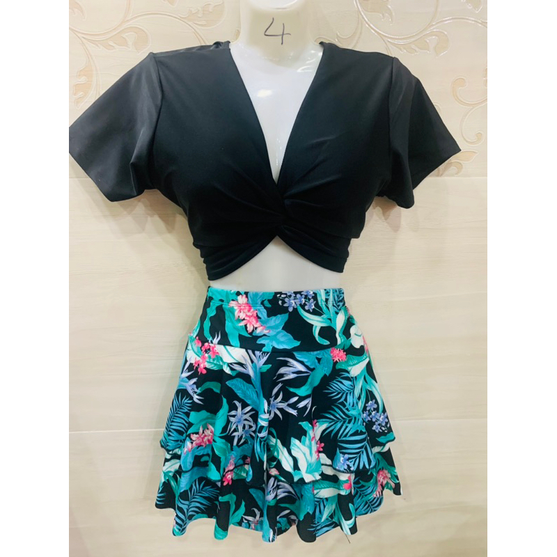 Bikini bigsize áo xoắn ngực mix chân váy xoè liền quần đùi trên 55 kg