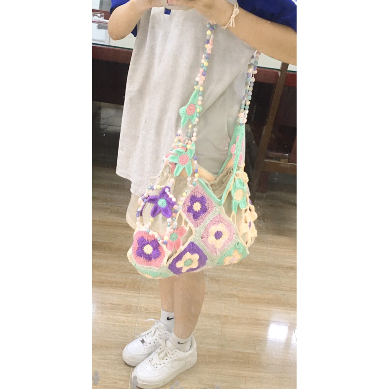 Túi Hoa mix hạt cườm_HandmadeCrochet