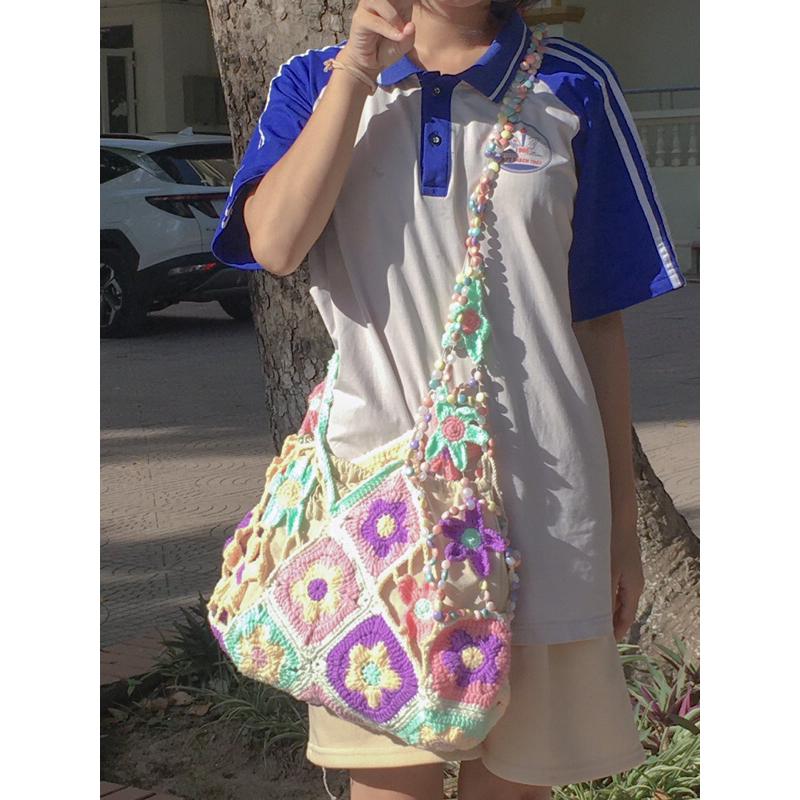Túi Hoa mix hạt cườm_HandmadeCrochet
