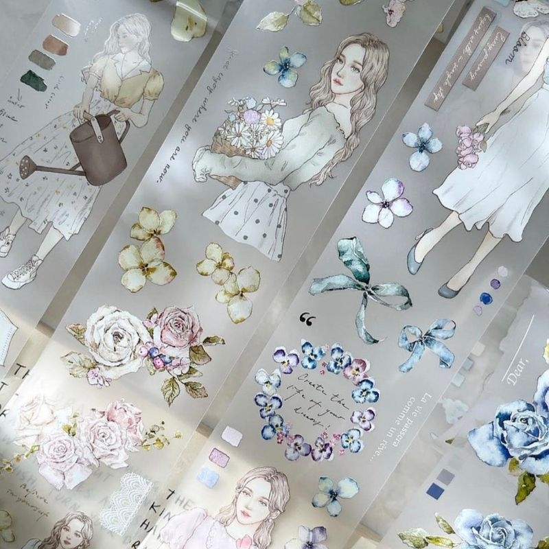 Krisna.room ♡ Hãng Pion- Chu kì 100cm cuộn băng dán hình cô gái và hoa Bloom