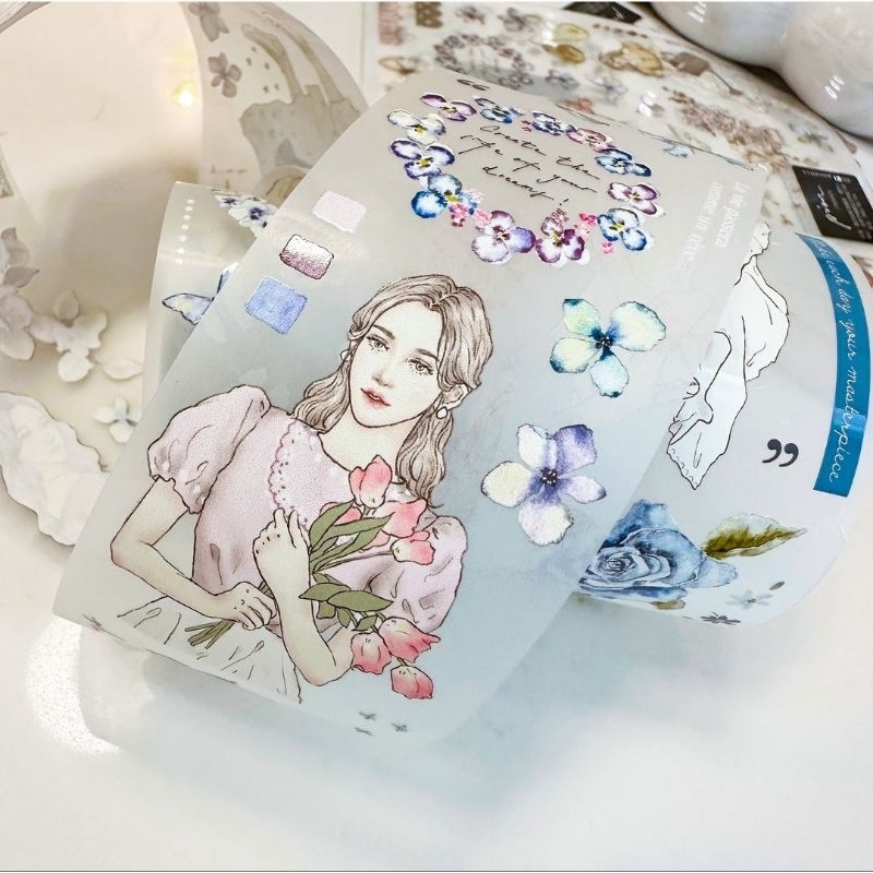 Krisna.room ♡ Hãng Pion- Chu kì 100cm cuộn băng dán hình cô gái và hoa Bloom