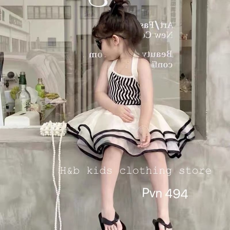 Váy công chúa Váy yếm cotton phối tơ 3 tầng cho bé gái từ 8 đến 24kg có video cận chất