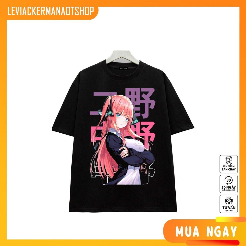 BSTÁo thun Đen, Anime  gotoubun - Nhà có 5 nàng dâu