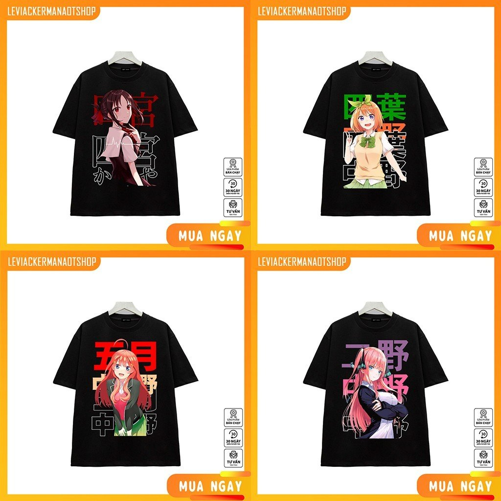 BSTÁo thun Đen, Anime  gotoubun - Nhà có 5 nàng dâu