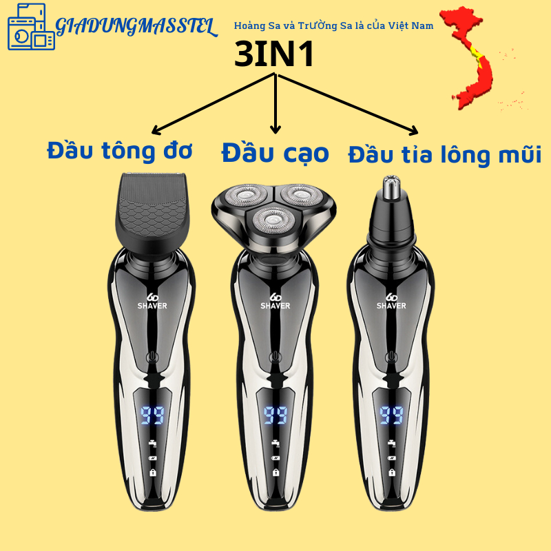 Máy cạo râu đa năng 3in1 cao cấp chống nước chuẩn IPX7