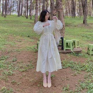 Váy style Korea chất thô form rộng có dây cột eo điều chỉnh