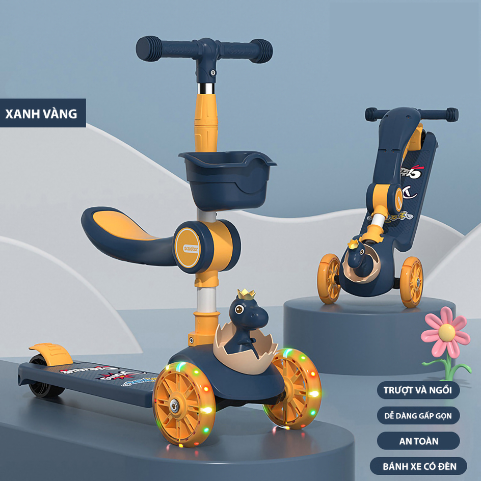 Xe Scooter KHỦNG LONG BÁNH TO Cho Bé Hình Gấu Bear Có Nhạc Và Đèn Phát Sáng