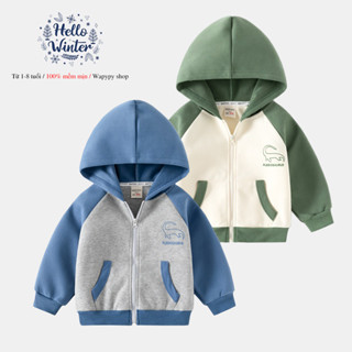 Áo Hoodie cho bé WAPYPY áo nỉ có mũ họa tiết khủng long mùa đông 2025 mẫu mới