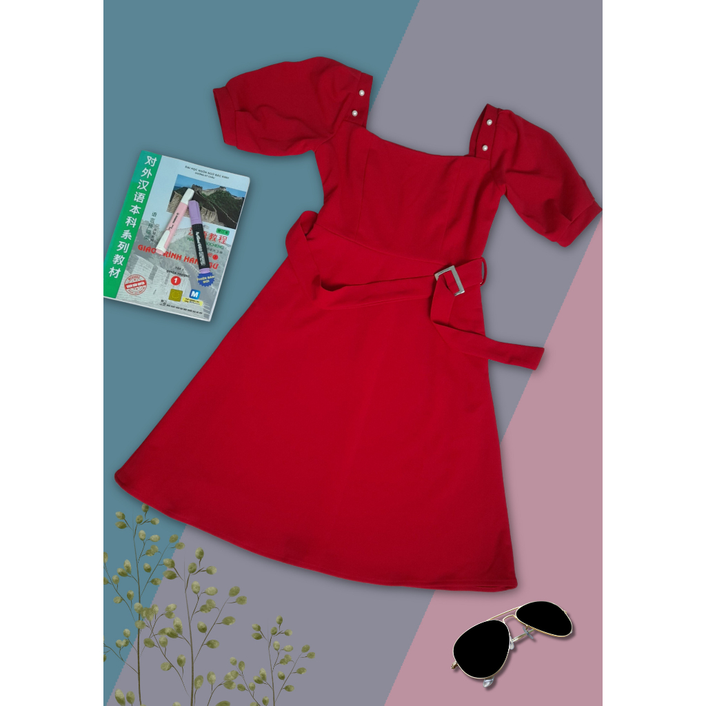 PASS ĐẦM GUMAC- ĐẦM ĐỎ CỔ VUÔNG SIZE S