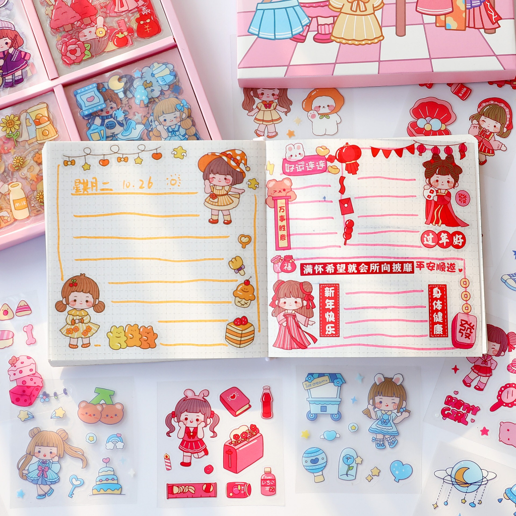 Deal 1k miếng dáng sticker 8,8cm trang trí sổ tay bình nước dụng cụ học tập thêm xinh xắn chống thấm nước