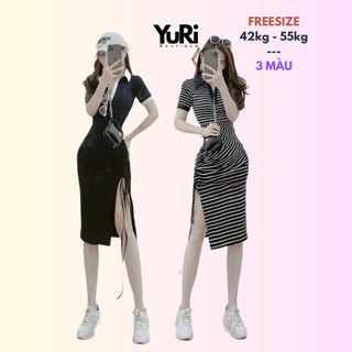 Đầm nữ form body phối cổ sơ mi kèm rút dây đùi giúp siêu tôn dáng