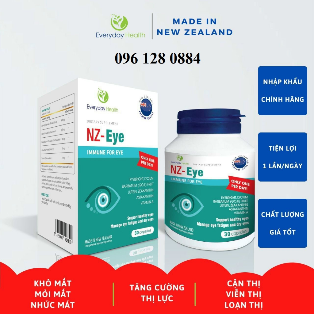 Bổ mắt Every day health NZ - EYE Giúp tăng cường thị lực giảm các triệu chứng khô mắt mỏi mắt hộp 30 viên