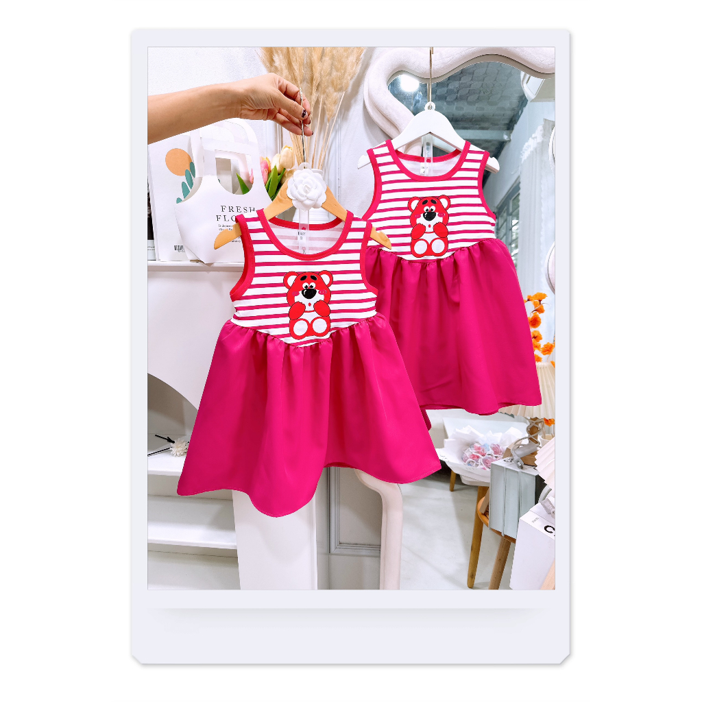 Váy maxi gấu dâu lotso mềm mát cho bé gái 8-30kg