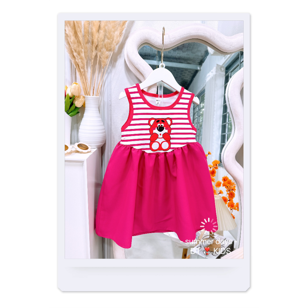 Váy maxi gấu dâu lotso mềm mát cho bé gái 8-30kg