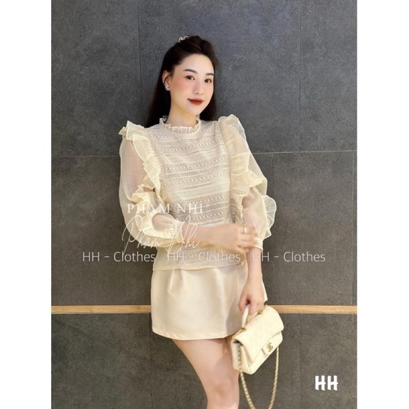 ÁO SƠ MI TAY BỒNG PHỐI VOAN BÈO TIỂU THƯ