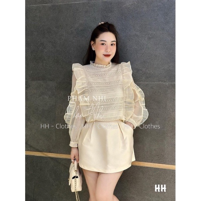 ÁO SƠ MI TAY BỒNG PHỐI VOAN BÈO TIỂU THƯ