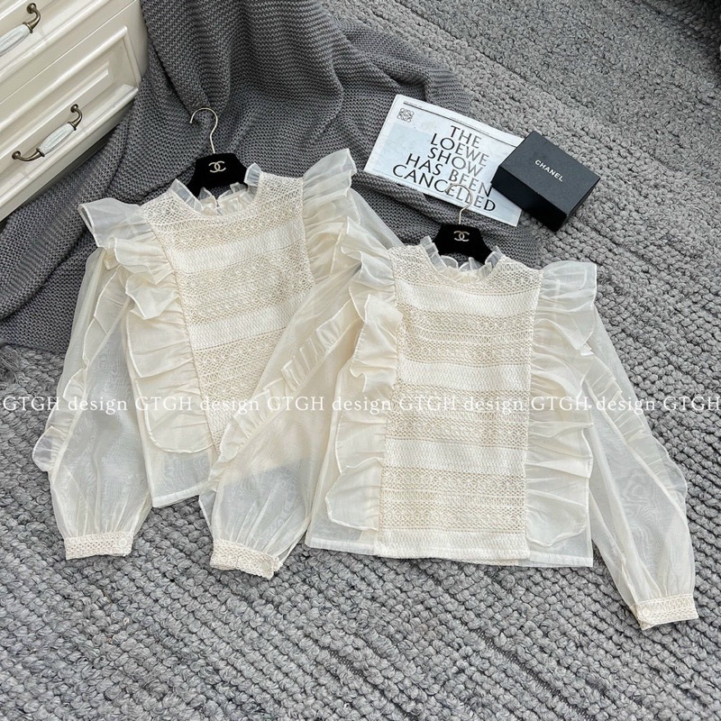 ÁO SƠ MI TAY BỒNG PHỐI VOAN BÈO TIỂU THƯ