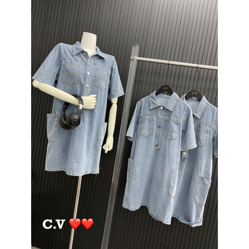 váy đầm xuông jeans cổ bẻ  15H101