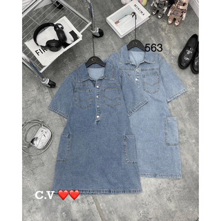 váy đầm xuông jeans cổ bẻ  15H101