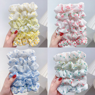 Chun tóc thêu hoa chun buộc tóc nữ in hoa scrunchies hoa nhí cột tóc đồ buộc tóc chun vải voan