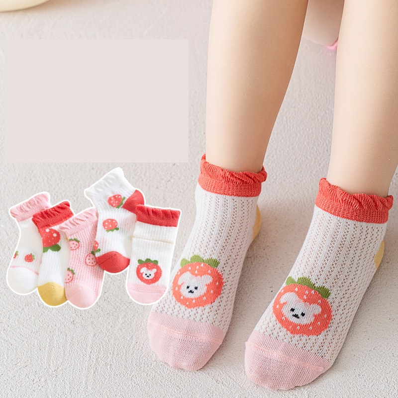 Set 5 đôi tất lưới mùa hè thu cho bé gái chất siêu mỏng nhẹ cotton hình ngộ nghĩnh