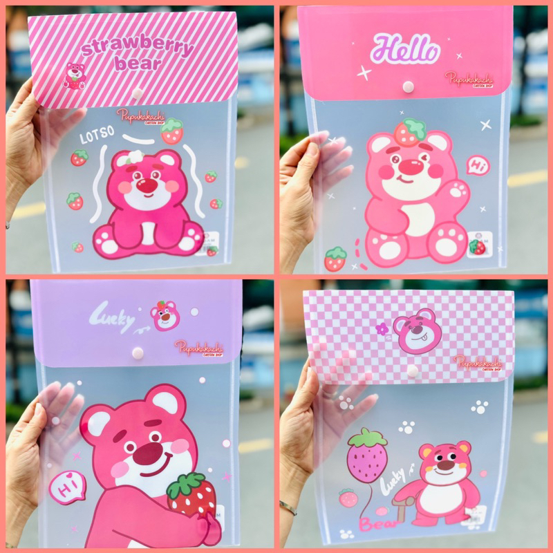 Bìa Cây A4 Kẹp Tài Liệu Hình Gấu Dâu, Bìa Sơ Mi Đựng Hồ Sơ Gấu Lotso - 1 Cái