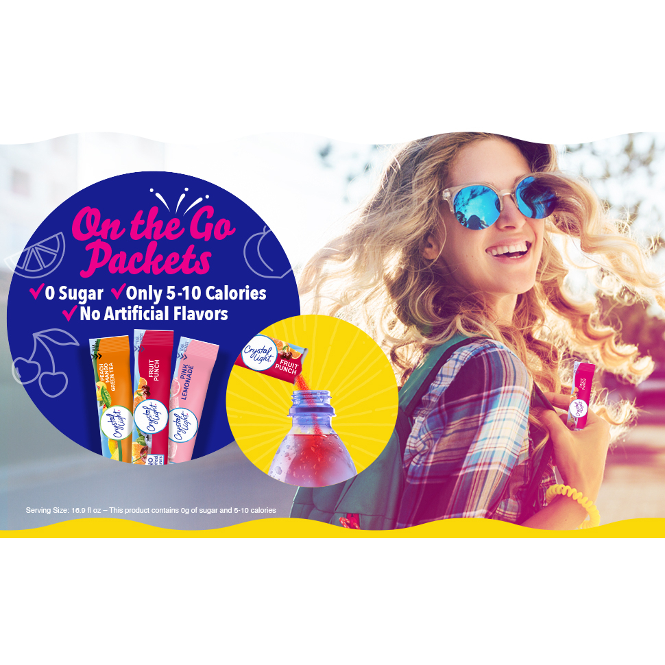 Crystal Light Hộp 44, 60 gói 4 vị Bột pha nước trái cây không đường giải khát DAS / LOWCARB Drink Refreshing Energizing