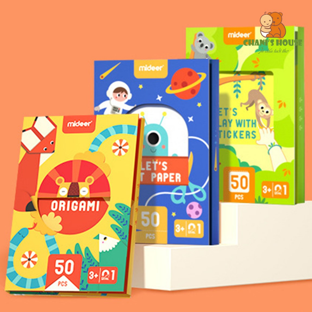 ĐỒ CHƠI THỦ CÔNG MIDEER DIY ORIGAMI, CẮT GIẤY VÀ DÁN STICKERS THEO CẤP ĐỘ
