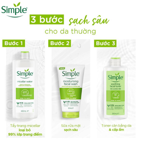Nước Tẩy Trang Simple Làm Sạch Trang Điểm Vượt Trội 200ml Kind To Skin Micellar Cleansing Water