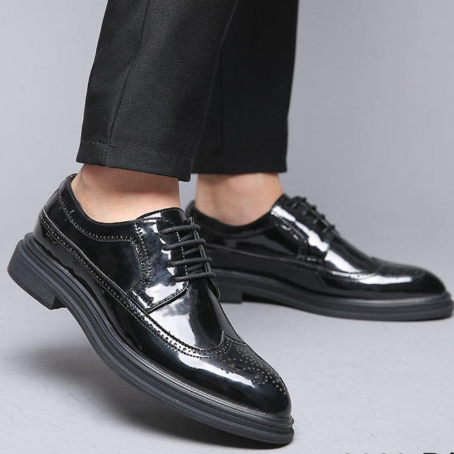 Giày Tây Oxford Nam Da Bò Nhập Khẩu Phiên Bản Đen Lì Và Đen Bóng