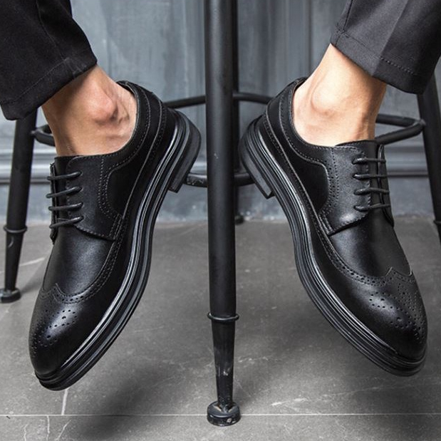 Giày Tây Oxford Nam Da Bò Nhập Khẩu Phiên Bản Đen Lì Và Đen Bóng