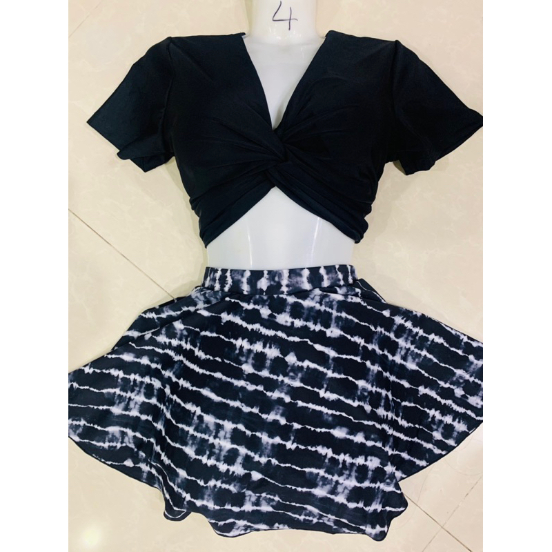 Bikini bigsize áo xoắn ngực mix chân váy xoè liền quần đùi trên 55 kg