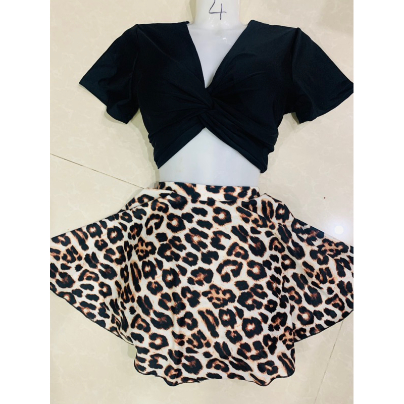 Bikini bigsize áo xoắn ngực mix chân váy xoè liền quần đùi trên 55 kg