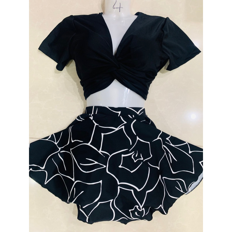 Bikini bigsize áo xoắn ngực mix chân váy xoè liền quần đùi trên 55 kg
