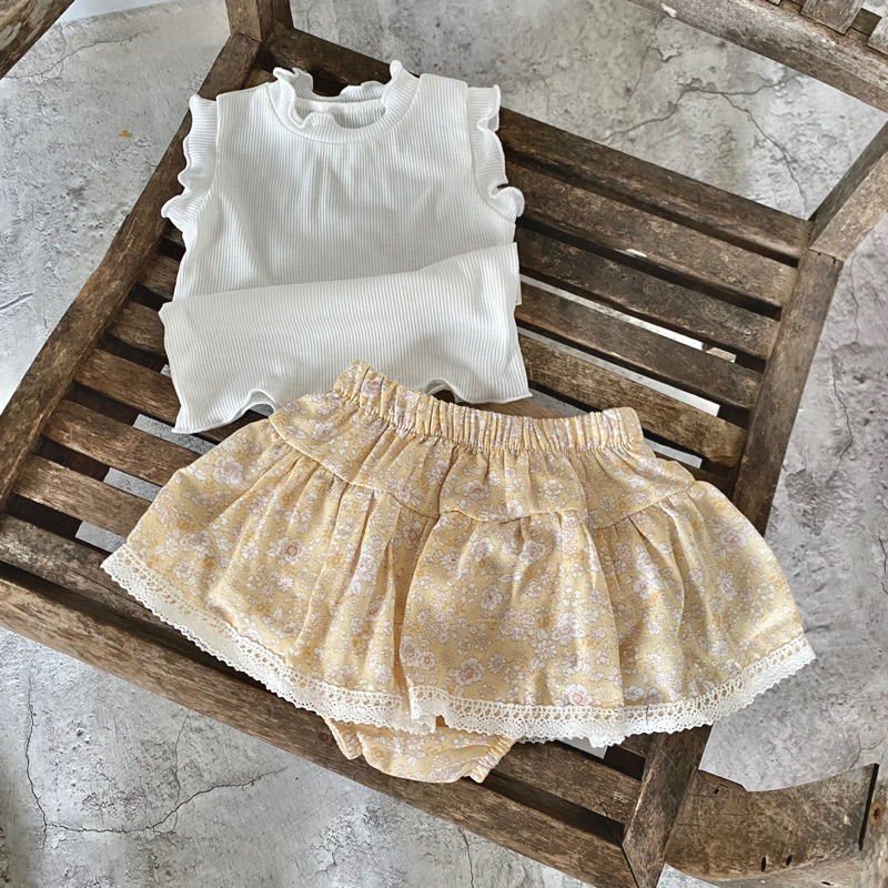 Váy hoa nhí phối ren cho bé