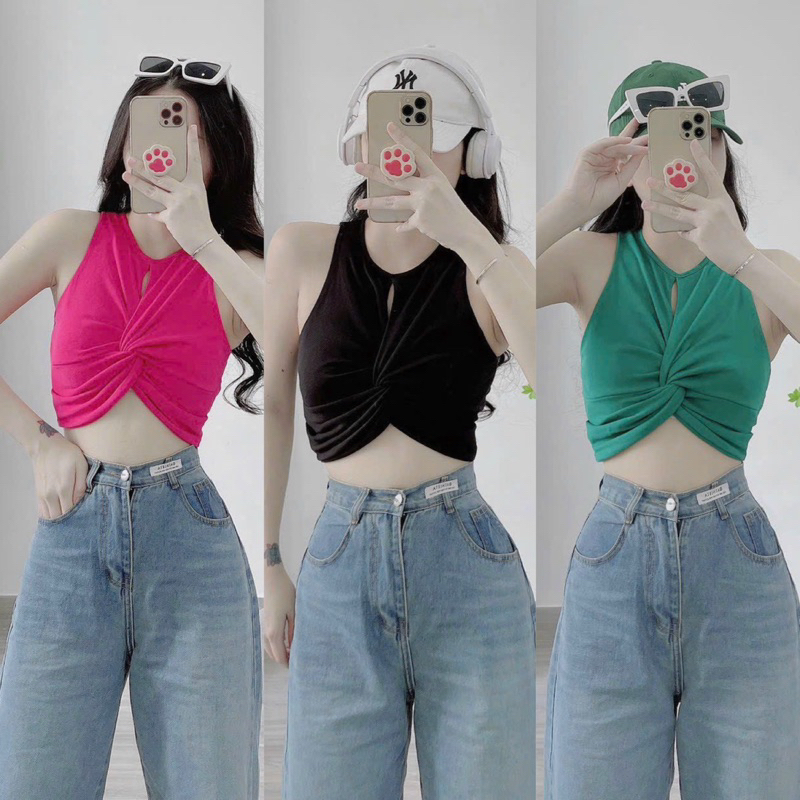 Áo Thun Sát Nách Croptop XOÉN Eo Chất Thun Gân