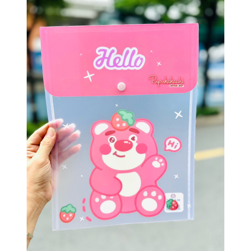 Bìa Cây A4 Kẹp Tài Liệu Hình Gấu Dâu, Bìa Sơ Mi Đựng Hồ Sơ Gấu Lotso - 1 Cái
