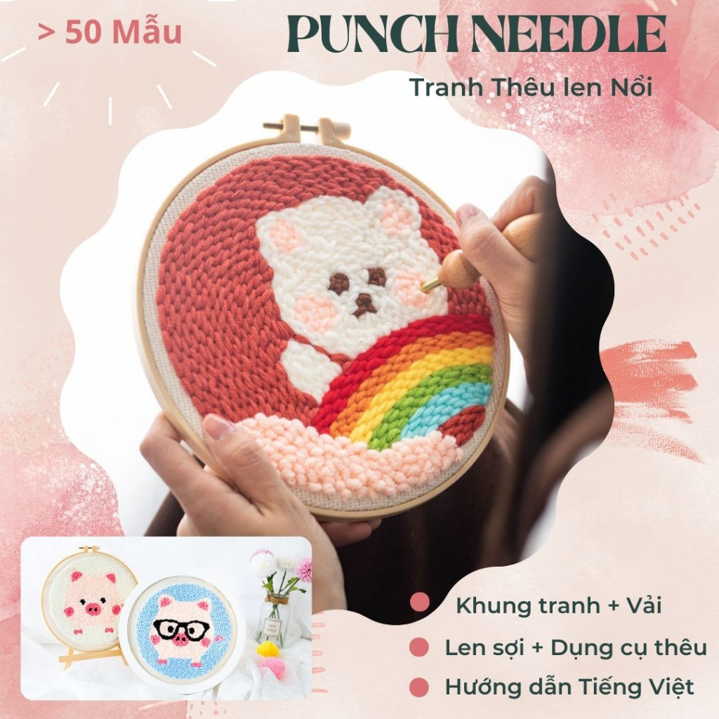 Bộ Thêu Len Xù Nổi Punch Needle Dễ Thương LADYCO Có Video Và Giấy Hướng Dẫn Bằng Tiếng Việt