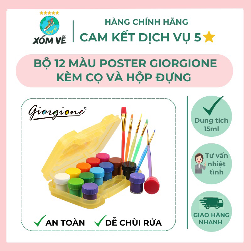 [XÓM VẼ] Bộ 12 màu poster Giorgione kèm cọ và hộp đựng xinh xắn cho bé tập vẽ.