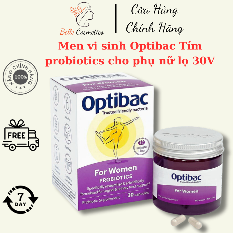 Men vi sinh Optibac Tím probiotics giảm nhiễm khuẩn và nấm cho phụ nữ lọ 30 viên / Belle Cosmetics