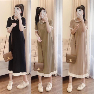 Đầm suông cổ sen chất tổ ong dáng dài bèo chân thời trang thanh lịch dạo phố