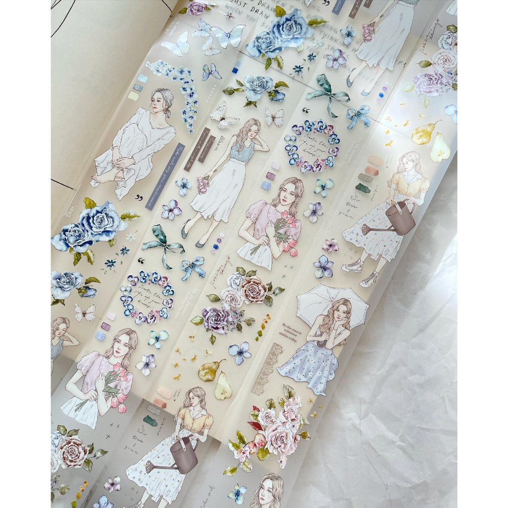 𝓑𝓾𝓵𝓵𝓮𝓽𝓳𝓸𝓾𝓻𝓷𝓪𝓵𝟏𝟏𝟓 ✿ Băng dính PET hãng Pion mẫu "Bloom" và "Cat girl" hình cô gái, mèo con dễ thương trang trí sổ