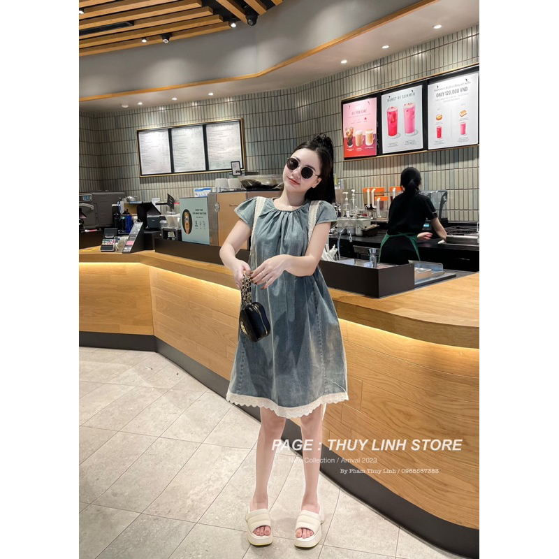 Váy jean tay viền ren siu xinh qcl1