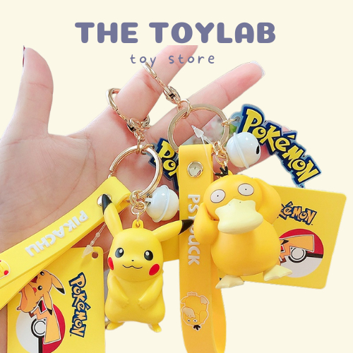 Móc khóa pokemon 3D chính hãng The ToyLab pikachu psyduck chamander làm móc chìa khóa xe máy, ô tô cute, treo balo, túi
